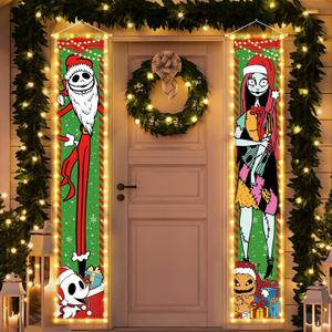 Tivee Jack Sally Lighted Banners Porch Signs Christmas Decor Christmas Nightmare Banner Christmas Decorations Outdoor Party Home