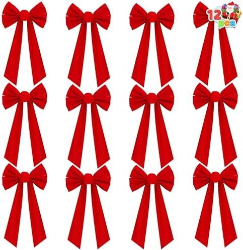 JOYIN 12 Pack Christmas Red Velvet Bows, 16" Long by 9" Wide Decorative Christmas Bows for Wreath Garland Christmas Tree Decor, Indoor Outdoor Holiday Decorations