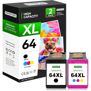 64XL Ink Cartridges Black and Color Replacements for HP 64XL Ink Cartridge Combo Pack HP 64 Ink for Envy Photo 7855 7858 7155 7120 7800 6252 6255 7158 7100 7164 Printer (2 Pack)