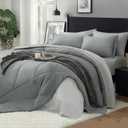 BEDELITE Twin XL Comforter Set 5 Pieces Bed in A Bag - Soft Microfiber Reversible Twin Extra Long Grey Bed Set with Comforters, Sheets, Pillowcase & Sham, Cozy Bedding Sets for College Dorm Room