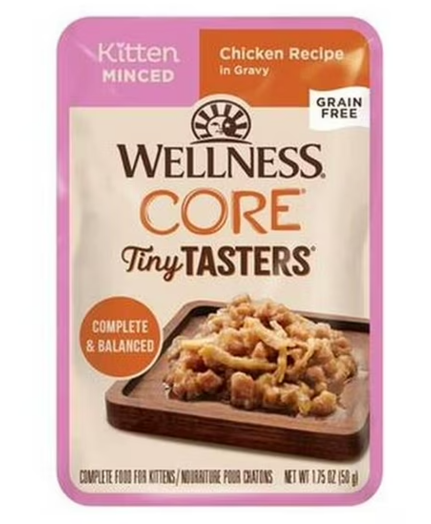 The Wellness Pet 635331 1.75 oz CORE Minced Chicken in Gravy Tiny Tasters Wet Kitten Food - Pack of 12 BBD Nov 20 2027