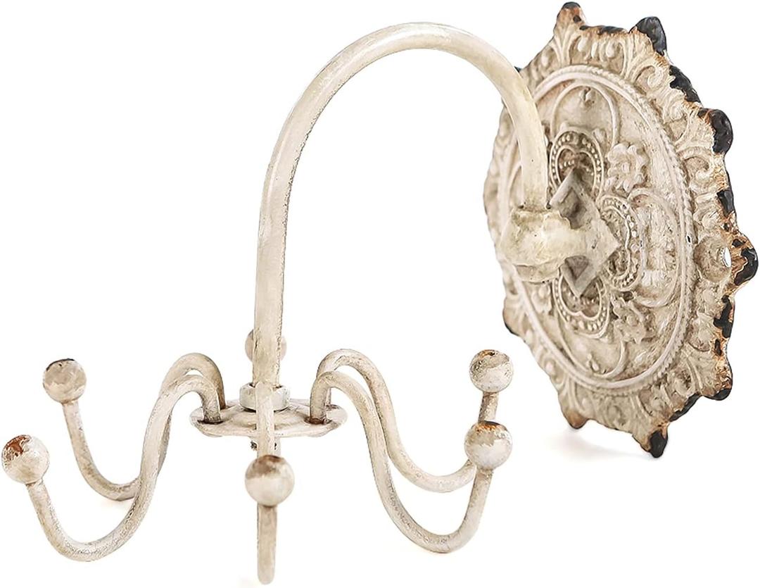 NIKKY HOME Wall Mounted Hooks Jewelry Organizer Rustic Hanging Vintage Decorative Shabby Chic Jewelry Storage Display Hanger for Necklace, Earrings, Rings, Belt, Hat, Gift for Women Girl Lady, white