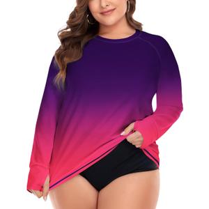 FOREYOND Plus Size Rash Guard Shirts for Women Long Sleeves UPF 50+ Sun Protection Loose Fit Swimming Tops Swimwear (3X-Large Plus, Gradient Purple)