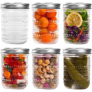 Mason Jars 16 Oz with Lids 6 Packs, Vintage Wide Mouth Glass Canning Jar for Pickling, Fermenting, Storing, Canning, Home Decor, Salad Jam and DIY Crafts