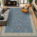 Boho 9x12 Soft Rugs for Living Room - Dark Blue Rugs for Bedroom Aesthetic, Dining Room Under Kitchen Table, Washable Soft Non Slip Large Area Eclectic Unique Dcor