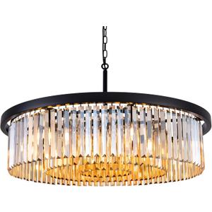 Wellmet Crystal Chandeliers for Dining Room,3 Tiers Black Farmhouse Chandelier for Bedrooms,9 Lights Modern Light Fixture for Kitchen Island,Living Room,Hallway,Golden Teak,W-33.46