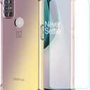 Cellular Phone Case - OnePlus Nord N10 5G Specific, Clear Gradient Slim Shockproof TPU Back Protective Cover with Tempered Glass Screen Protector (Black/Gold)