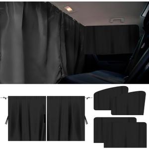 5PCS Car Privacy Curtains, Auto Window Shades Kit with 2 Front&Rear Side Window Shades, 98% Light Blocking Divider Curtain, Privacy Window Cover, Baby Shade for Sleeping, Car Camping Essentials