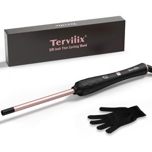 Terviiix Small Barrel Curling Iron Wand, 3/8 Inch Thin Curling Wand Iron for Short & Long Hair, Argan Oil and Keratin Infused Ceramic Curler with Digital Adjustable Temperature & Auto-Off, 9mm, Black