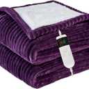 Heated Blanket Electric Throw, Soft Flannel Heating Blanket with 8 Hours Auto Off 10 Fast Heating Levels Machine Washable Sherpa Heated Blanket with Overheating Protection (Throw (50" x 60"), Purple)