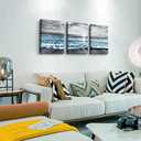 DZRWUBHS Large 3 Piece Framed Canvas Wall Art for Living Room, Office, Bedroom - Modern Home Decor Black and White Beach Painting Blue Ocean Sea Wave Pictures Artwork, 20x28 inches 