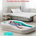 QPAU Inflatable Toddler Travel Bed with 3-Sided Safety Bumpers, Extra Large Kids Air Mattress, Includes Detachable Mattress, Portable for Camping, Travel, Home Use (Cyan)
