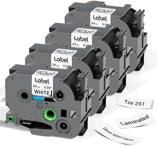 Label KINGDOM TZe-251 24mm (0.94") tz Laminated White Label Maker Tape Refills Compatible with Brother P-Touch PT D610BT D600 P710BT P750W 950W, 3-Pack 1 in Tze251