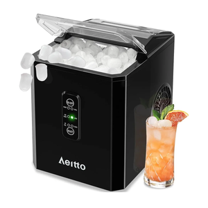 Aeitto Ice Makers Countertop, 9 Ice Cubes Release in 6 Mins, 26Lbs/24H, 2 Sizes of Bullet Ice Machine,Self-Cleaning Portable Ice Maker with Ice Scoop and Basket for Home Kitchen Office Bar RV, Black