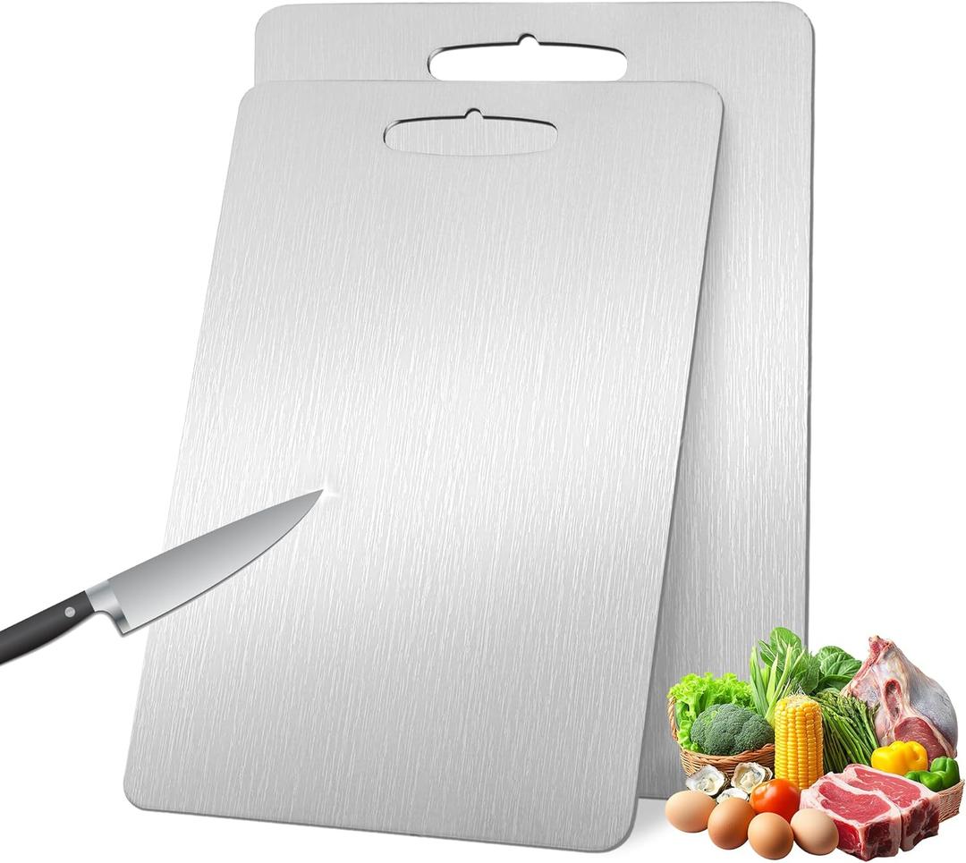 2 Pack Titanium Cutting Boards 100% Pure Titanium for Kitchen .Cutting Edge Hygiene & Durability.Double sided food-grade Titanium Cutting Board For Meats Fruits And Vegetables. Easy to Clean (13 * 9) 2 Pack Titanium Cutting Boards 100% Pure Titanium for Kitchen .Cutting Edge Hygiene & Durability.Double sided food-grade Titanium Cutting Board For Meats Fruits And Vegetables. Easy to Clean (13 * 9)