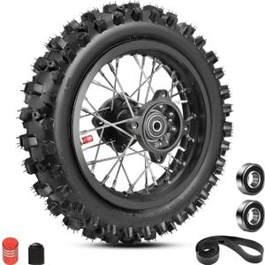EOPOAYI 3.00-10 80/100-10 Dirt Bike Rear Wheel Rim Tire Tube Assembly Compatible with 70cc 110cc 125cc SSR SSR70 SSR110 SSR125 Off Road Pit Dirt Bike Motocross Replacement Parts with 12mm Bearing