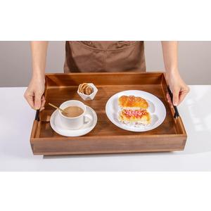 Large Wooden Ottoman Tray Rectangle Trays for Big Ottoman Counter Huge Kitchen Wood Serving Trays with Handles, Decorative Tray for Living Room Premium Acacia Wood Tray