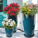 24-21-11 Inch Tall Planters Set of 3, Indoor Outdoor Blue Glossy Round Planter with Drainage Hole and Saucer, Large Decorative Plant Pots for Home Garden Porch (Blue)