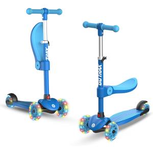 Gotrax KS3 Kids Kick Scooter, LED Lighted Wheels, Adjustable Height Handlebars and Removable Seat, Lean-to-Steer & Widen Anti-Slip Deck, 3 Wheel Scooter for Kids Ages 2-8 and up to 110 Lbs