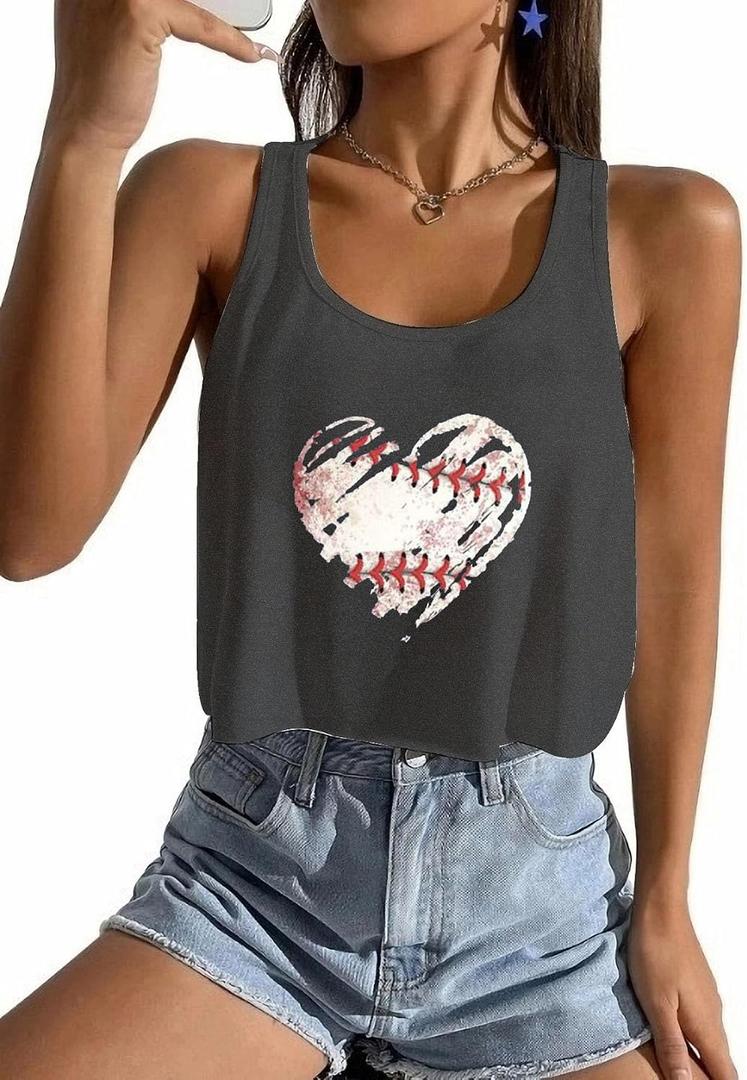 Baseball Crop Tops for Women Baseball Mom Sleeveless Workout Gym Camis Going Out Tops(Dark Grey1-M)