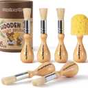 JUPITEARTH Jumbo Paint Brushes for Kids, Easy Grip Round and Sponge Toddler Paint Brushes with Natural Wood Handles for Washable Paint and Acrylic Paint, 6 Pcs