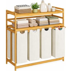 Bamboo 200L Laundry Hamper with 2 Tiers Shelf, Laundry Room Organization
4 Section Laundry Sorter with Removable Pull-Out Bag, Large Dirty Clothes Hamper for Laundry Room, Bathroom, Bedroom, Natural