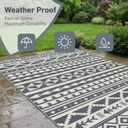 Outdoor Rug Geometric Black and White 9x12 Waterproof | Extra Large Reversible Plastic Straw Outdoor Patio Rug 0.13" Thick for Big Space