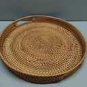 Rattan Large Serving Tray, Wicker Round Fruit/Bread Serving Basket, Extra Large Decorative Ottoman Tray for Living Room, Coffee Table, Breakfast, 16.9 inch