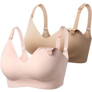 Momcozy Nursing Bras for Breastfeeding, YN21 Seamless Ultra Comfort Maternity Bra, Natural Shape, Pregnancy Sleep Bralette (X-Large, 2 Pack-oyster Pink,maple Sugar)