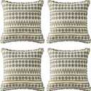 4 Pack Outdoor Water Repellent Throw Pillows 18x18 Inch with Insert, Decorative Square Patio Pillows for Home Garden Couch Balcony, Grid Weave