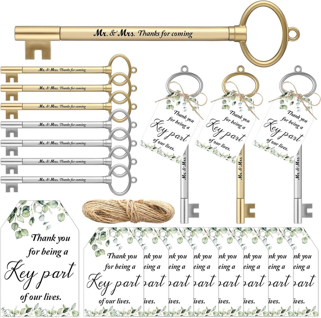 Patelai 50 Set Key Shaped Wedding Pens Gifts for Guests Bridal Shower Pens Bulk 0.5 mm Black Ink for Wedding Proposal Engagement Party