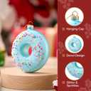 Joiedomi Donut Food Mini Christmas Ornaments Blue, Snacks Blown Glass Small Ornament for Christmas Tree Hanging Outdoor Decorations Indoor, Xmas Blue Candy Party Favors