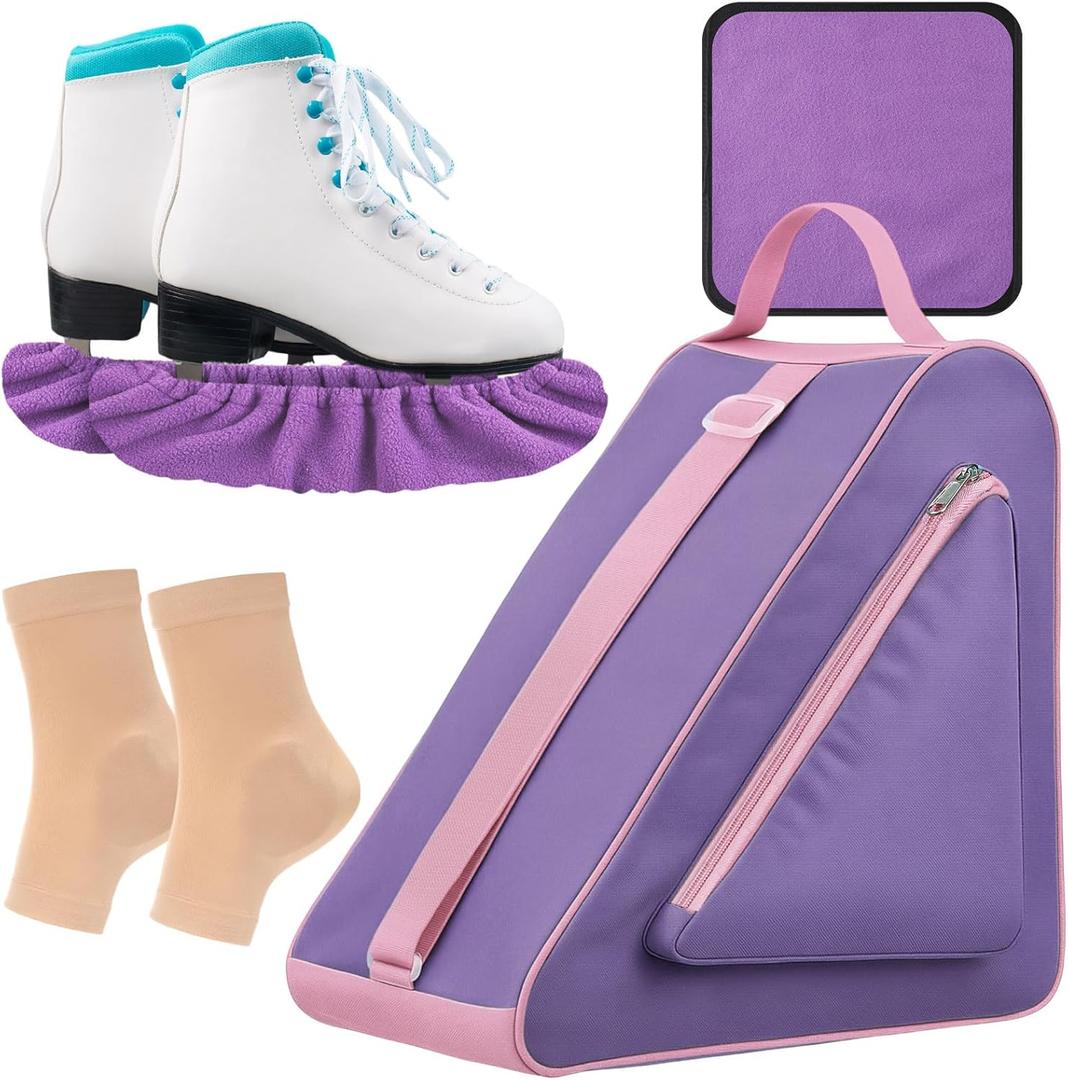 4 Pcs Skating Bag Set Ice Skate Blade Covers Towel Ankle Bone Protection for Boots Quad Inline Skating Most Roller Skate Accessories