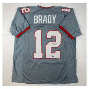 Facsimile Autographed Tom Brady Tampa Bay Pewter Grey Reprint Laser Auto Football Jersey Size Men's XL