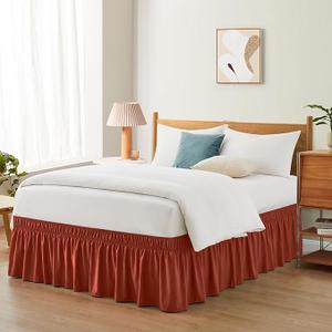 CGK Linens Entisn Red Adjustable Bed Skirt for King & Cal King Size Bed - with 18 Inch Tailored Drop, Wrap Around Bed Skirts with Adjustable Elastic Belt for Easy Fitting - Wrinkle & Fade Resistant Orange