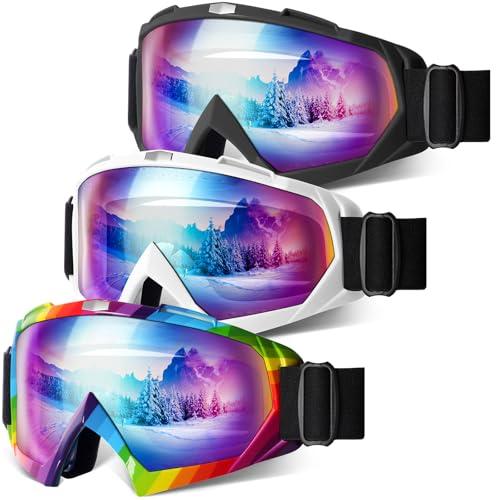 YENPK Ski Goggles, 3 Pack OTG Snowboard Goggles for Men Women & Youth, Winter Sport Anti Fog Snow Goggles - UV400 Protection