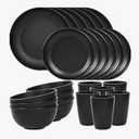 LAERJIN 56 Piece Wheat Straw Dinnerware Sets,Unbreakable Reusable Dinnerware Set,Dishwasher & Microwave Safe Plates and Bowls Sets, for Apartment Essentials, Outdoor Camping, Black