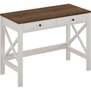 ChooChoo Farmhouse Desk 39" Computer Desk with Drawers, Small Study Writing Table with Stable X Frame for Home Office (Soft White)