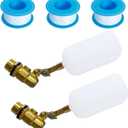 2-Pack Brass Water Float Valve with Adjustable Arm, 1/2 Inch, with 3 Waterproof Tape Accessories - Ideal for Fountains, Pools, Aquariums, Troughs, Tanks, Ponds - Automatic Water Level Control