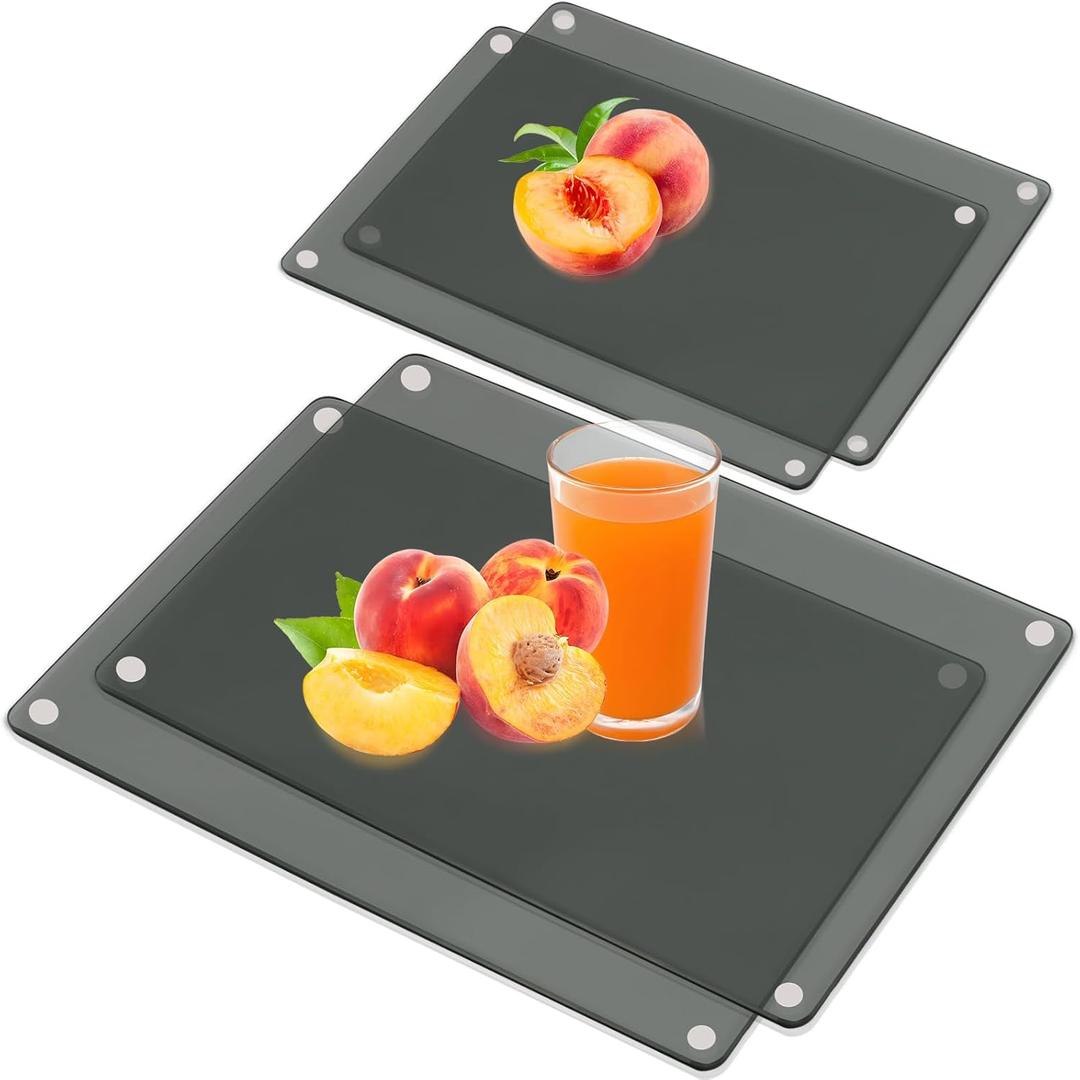 4 Pack Tempered Glass Cutting Board with Anti-Slip Pads, 2 Sizes Rectangle Black Glass Tray Heat-Resistant Chopping Board for Kitchen Countertop, House Warming Gifts, Non-friable