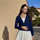 Zeagoo Women's Lightweight Summer Cardigan Cropped Long Sleeve Shrug Thin Open Front Sheer Bolero for Dresses (Blue, S)