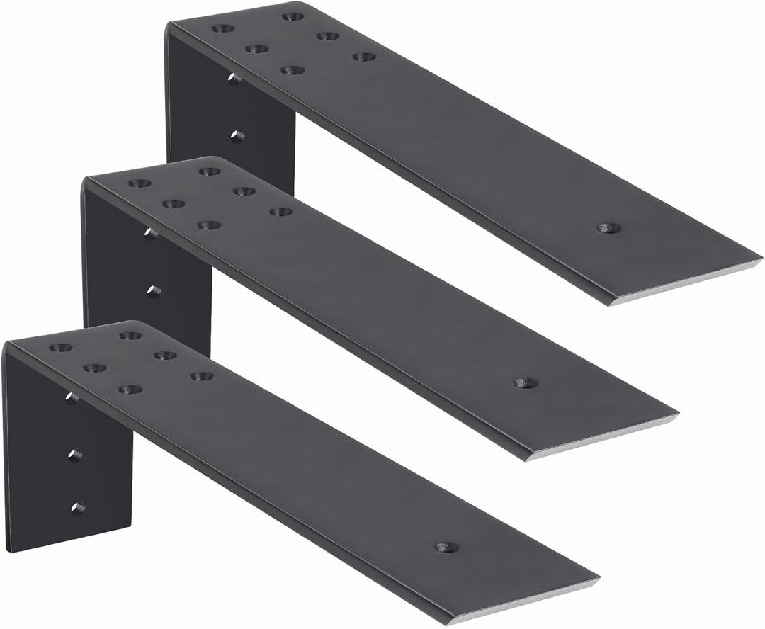 10 Inch Countertop Support Bracket, 3 Pack Solid Iron Steel Heavy Duty Hidden Floating L Shelf Brackets 1/4 Inch Thick, Shelving Support Metal Hardware for Mantel Granite Countertop