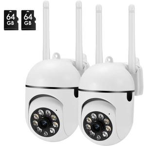 oneware Security Camera Wired,Indoor Outdoor Wireless Cameras for Home Security with Motion Sensor & Alarm,2-Way Audio, Colored Night Vision (2pack with 64GB Card)