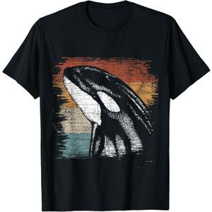 Retro Killer Whale T-Shirt (Small, Black)