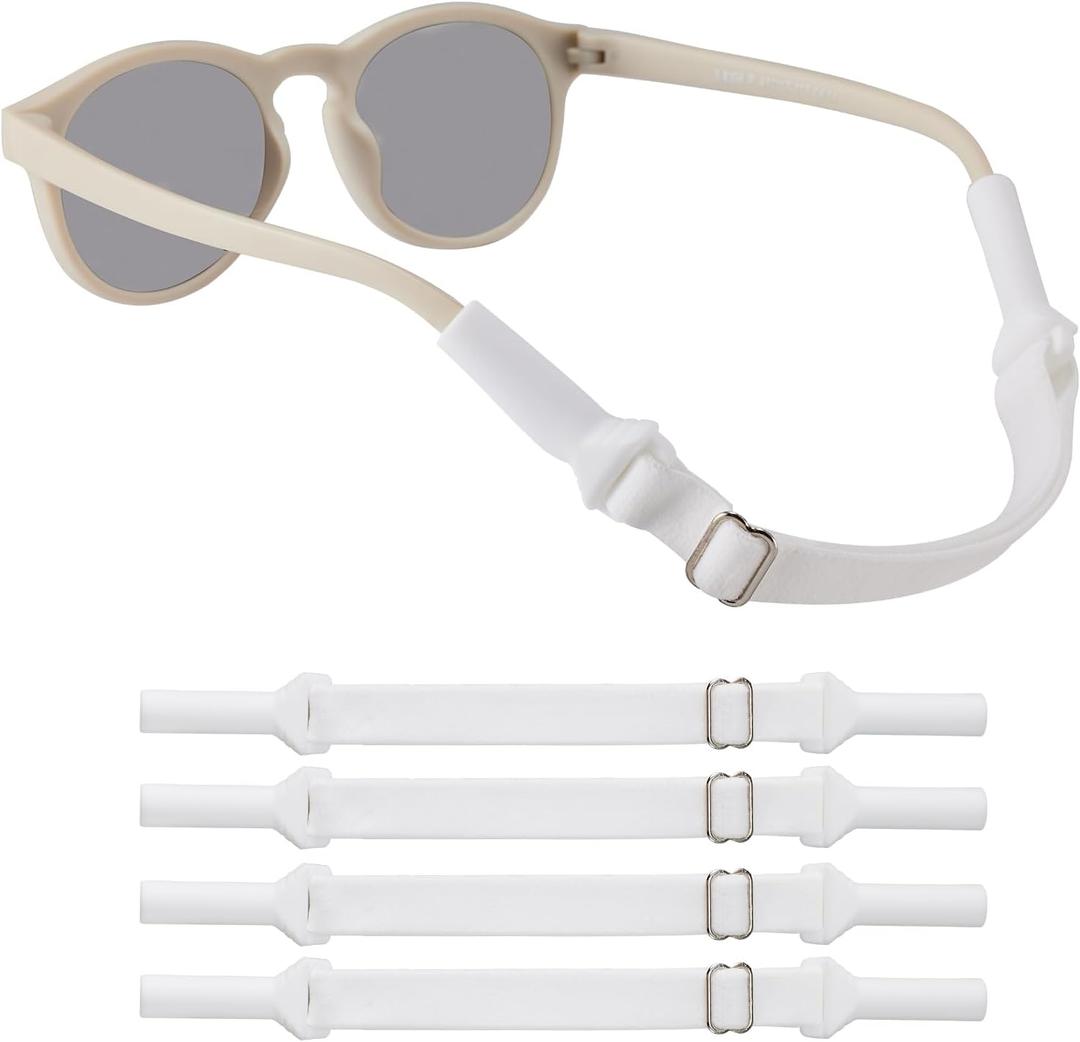 lvvfit Baby Glasses Straps(5-8inch)-Adjustable Glasses Strap Sports Sunglasses Eyeglasses Holder Straps for Toddler and Infant-Eyewear Retainers for Boys and Girls Age 0-3 years (4pcs White)