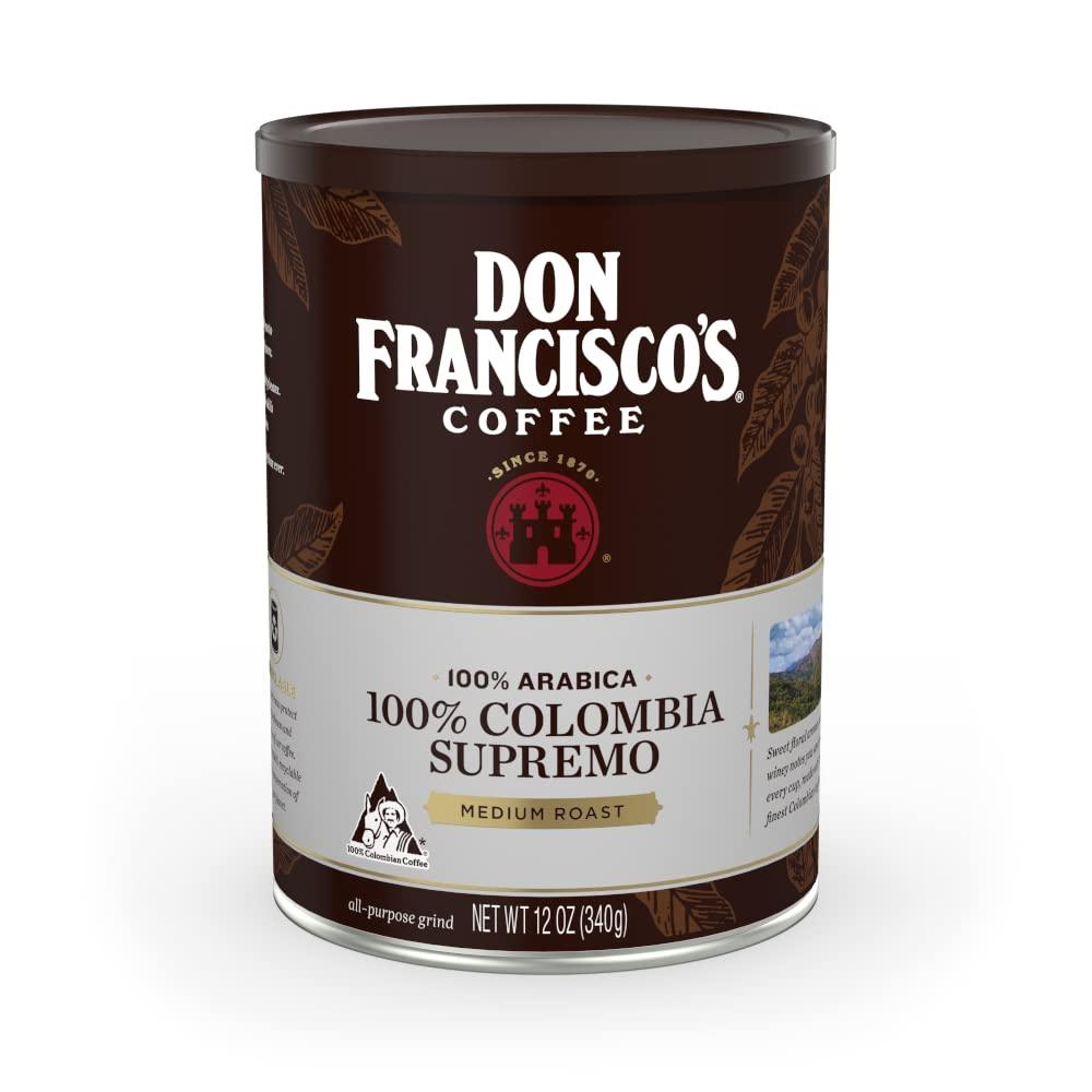 Don Francisco's Premium 100% Colombia Supremo Ground Coffee: Rich, Aromatic 100% Arabica Beans - Family Crafted Flavored Coffee for a Delightful Morning Brew (12 oz Can) (EXP 11/26/27)