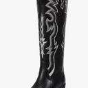 wetkiss Cowboy Boots for Women Knee High Cowgirl Tall Boots with Classic Retro Embroidered Chunky Heel Slip On Pointed Toe Womens Western Boots for Girls Ladies US, Size 8