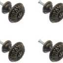 Antique Jewelry Box Pull Handle 4-Pack Retro Bronze Round Flower Pattern Pull Knobs & Mounting Screws for Cabinet Drawer Cupboard Wardrobe (1.1 x 1.0 inch)