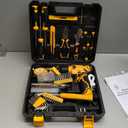 Tool Set - Tool Kit with 8V Cordless Drill, 132 Piece Tool Box with Drill, Home Tool Kits for Men & Women, Hand Drill Set Perfect for Homeowner, Diyer, Handyman-Yellow