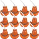 Fun Express Cowboy Party Favors - Western Cups with Lids & Straws 12 Pack | Cowgirl Birthday Party Supplies for Kids | Rodeo Themed Celebrations | Plastic Cowboy Hat Cups 15oz | Boot Cup Design